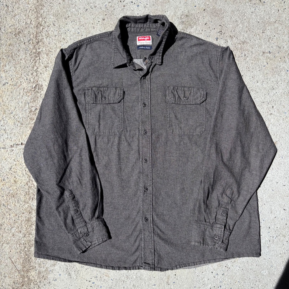 Wrangler Comfort Flex Mens 2XL Charcoal Gray Long Sleeve Button Down Shirt